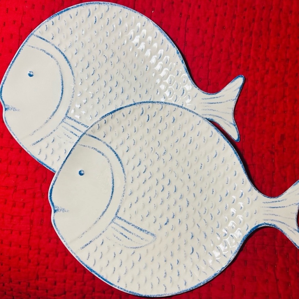 2 Sigrid Olsen Fish Melamine Serving Platter Plate Outdoor Plate Rustic